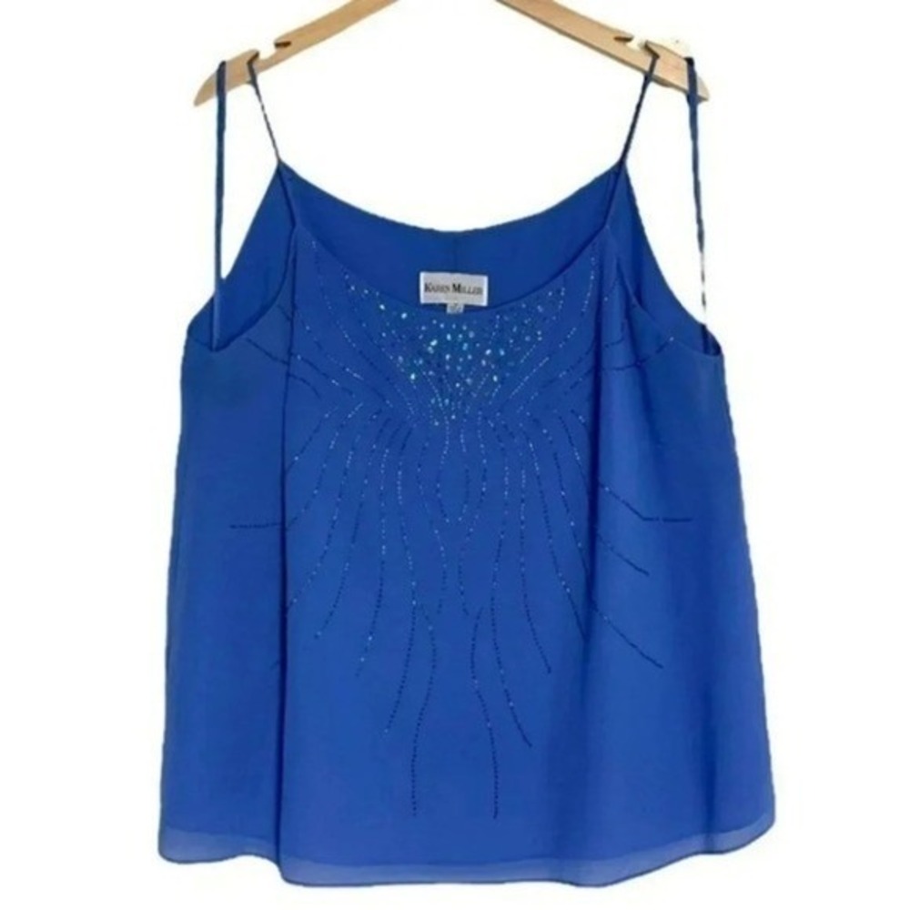 Karen Miller Royal Blue Beaded‎ Embellished Spaghetti Strap Cami Top